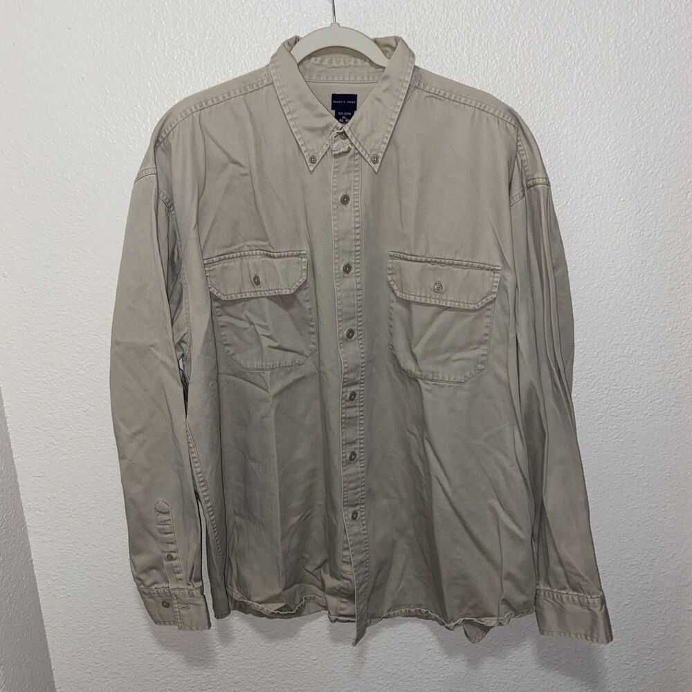 Bailey’s Point Men’s Button Down Denim Shirt Size XL Beige